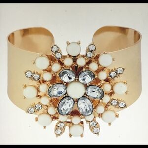 New~Susan Graver Gold Floral Cabochon Cuff Bracelet